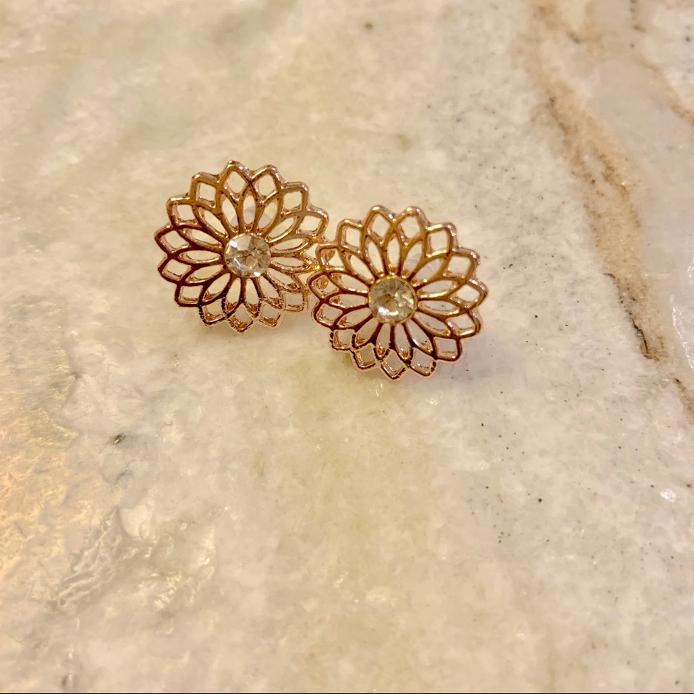 Paparazzi Rose gold flower earrings - Picture 2 of 3